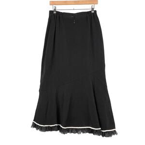 Y2K Vintage 90s Women's Hi-Low Ruffled Black w Contrasted Trim Fishtail Skirt 10